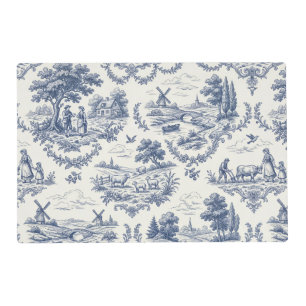 French Country - Blue & Cream Toile Countryside Placemat