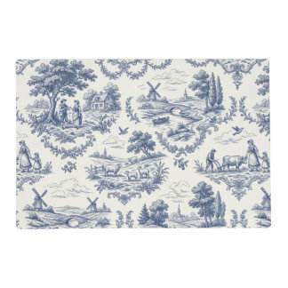 French Country - Blue & Cream Toile Countryside Placemat