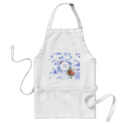 French Country Blue Floral Monogram Apron