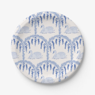 French Country Blue Swans and Floral Vines Paper Plates