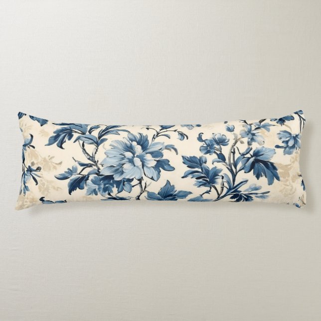 French Country Blue Toile Body Pillow (Front)