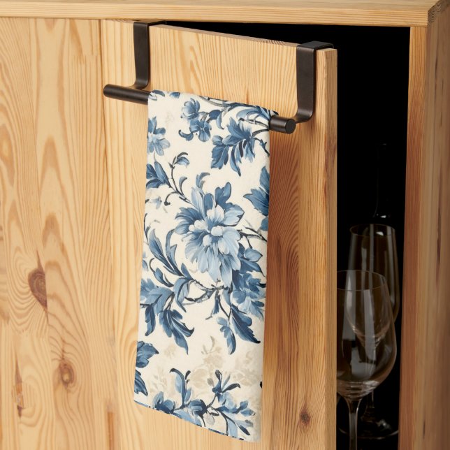 French Country Blue Toile Kitchen Towel (Thirds Fold)