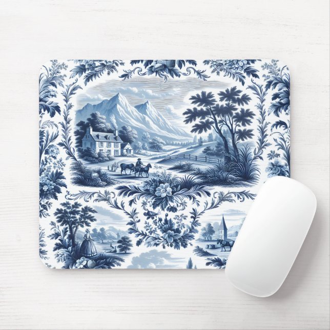 French Country Blue Toile Mouse Pad (With Mouse)