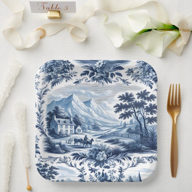 French Country Blue Toile Paper Plates (Wedding)