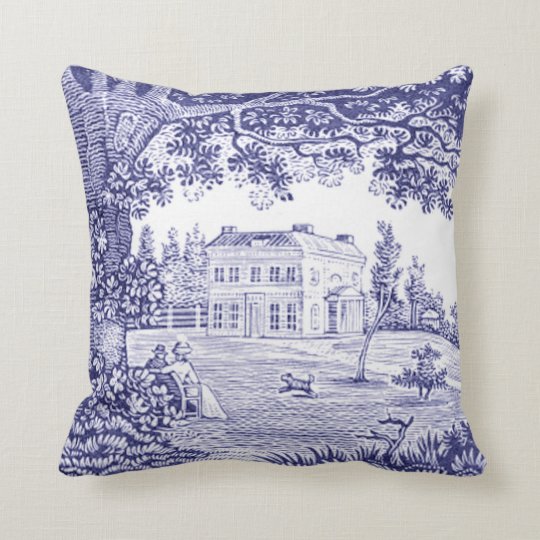 French Country Blue Toile Pillow Garden Scene Zazzle Com