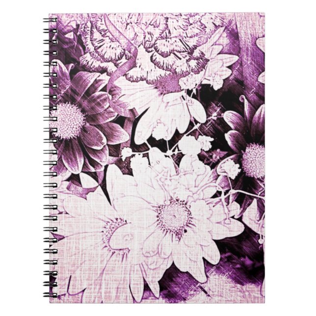 French country boho chic wildflower purple daisy notebook (Front)