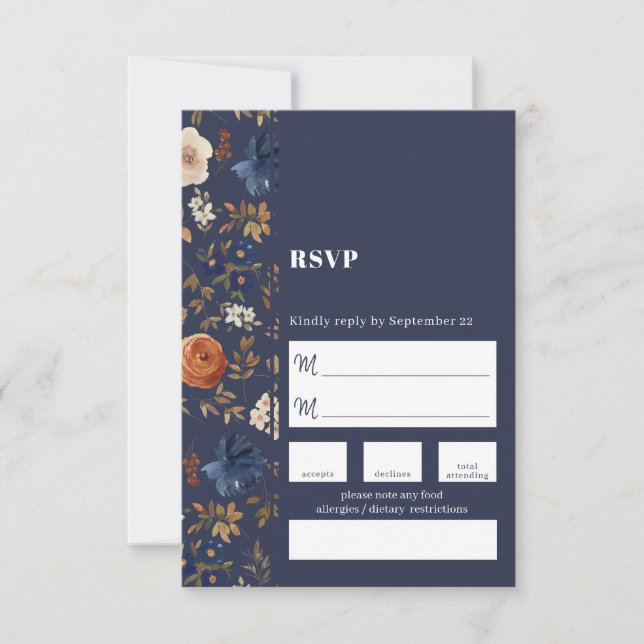 French Country Boho Painted Floral Wedding RSVP Card (Front)
