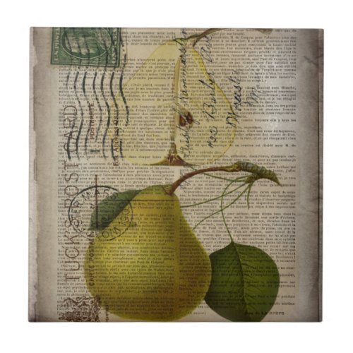 french country botanical illustration vintage pear ceramic tile