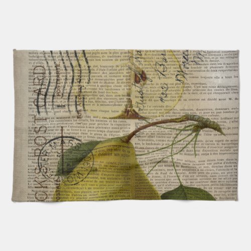 french country botanical illustration vintage pear kitchen towel