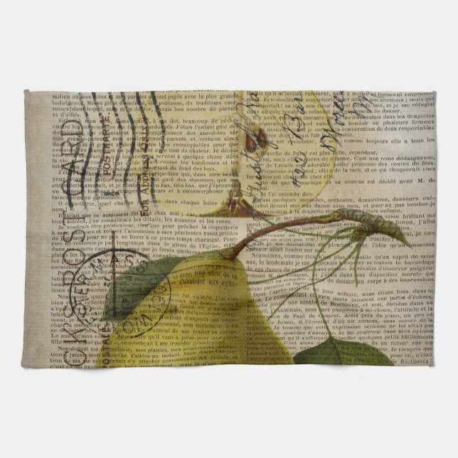 french country botanical illustration vintage pear kitchen towel (Horizontal)