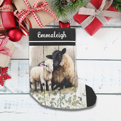 French Country Botanical Suffolk Sheep  Small Christmas Stocking