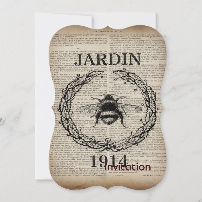 french country botanical vintage queen bee invitation (Front)