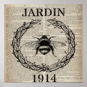 french country botanical vintage queen bee poster