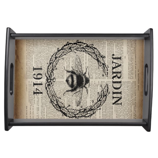 french country botanical vintage queen bee serving tray (Front)