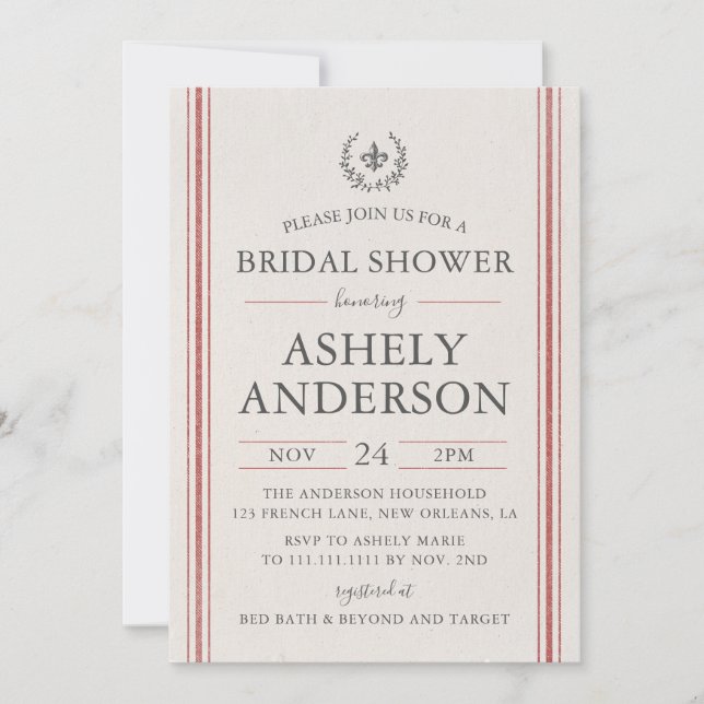 French Country Bridal Shower Invitation Card (Front)