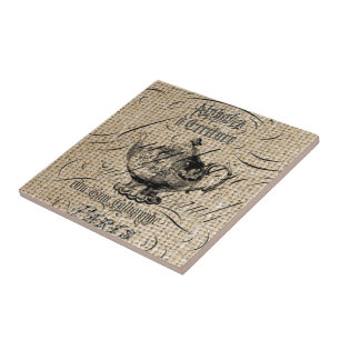 french country burlap scripts teapot tea party ceramic tile
