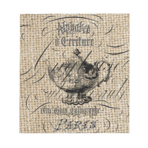 french country burlap scripts teapot tea party notepad
