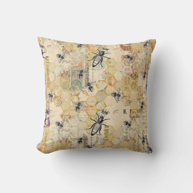 French Country Chic Honey Bee Home Decor Throw Pillow (Front)