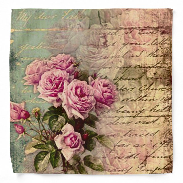 French country chic,shabby chic, pink roses, flora bandana (Front)