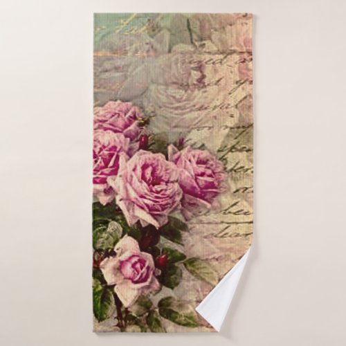 French country chicshabby chic pink roses flora bath towel