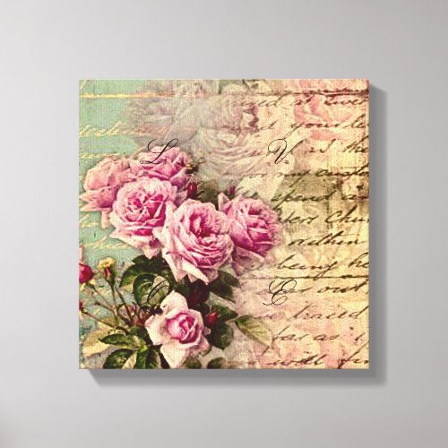 French country chicshabby chic pink roses flora canvas print