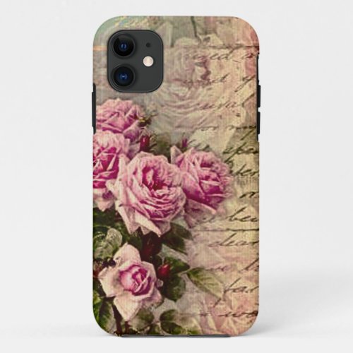 French country chicshabby chic pink roses flora iPhone 11 case