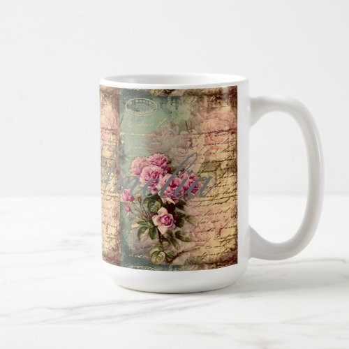 French country chicshabby chic pink roses flora coffee mug