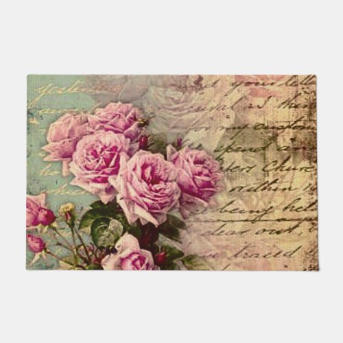 French country chicshabby chic pink roses flora doormat