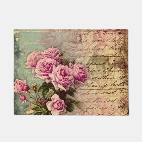 French country chicshabby chic pink roses flora doormat