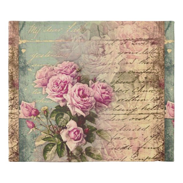 French country chic,shabby chic, pink roses, flora duvet cover (Front)