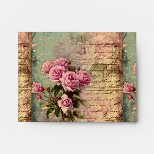 French country chic,shabby chic, pink roses, flora envelope
