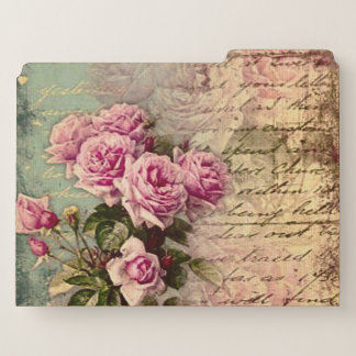 French country chic,shabby chic, pink roses, flora file folder