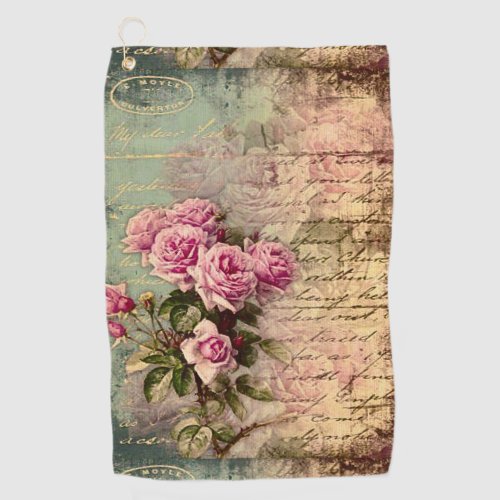 French country chicshabby chic pink roses flora golf towel