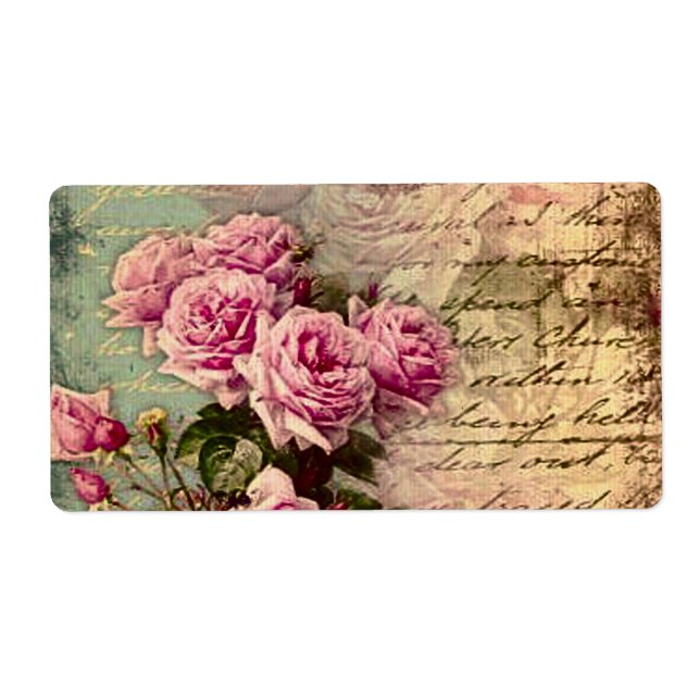 French country chic,shabby chic, pink roses, flora label (Front)