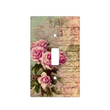 Light Switch  Outlet Cover Custom Plate Embossi Printed Maxi Metal Shabby French Country Chartreuse & Pink Posy Switch Plate Cover L0050