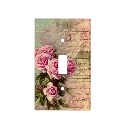 French country chicshabby chic pink roses flora light switch cover