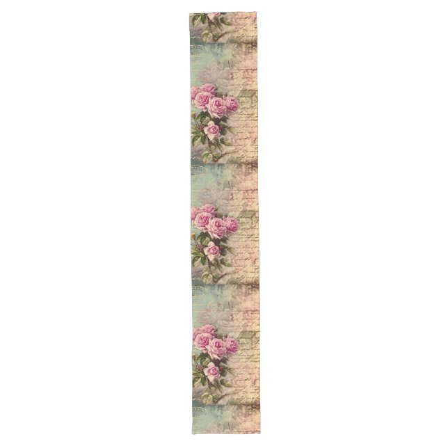 French country chic,shabby chic, pink roses, flora long table runner (Front)