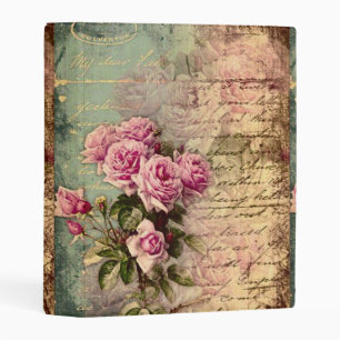 French country chic,shabby chic, pink roses, flora mini binder