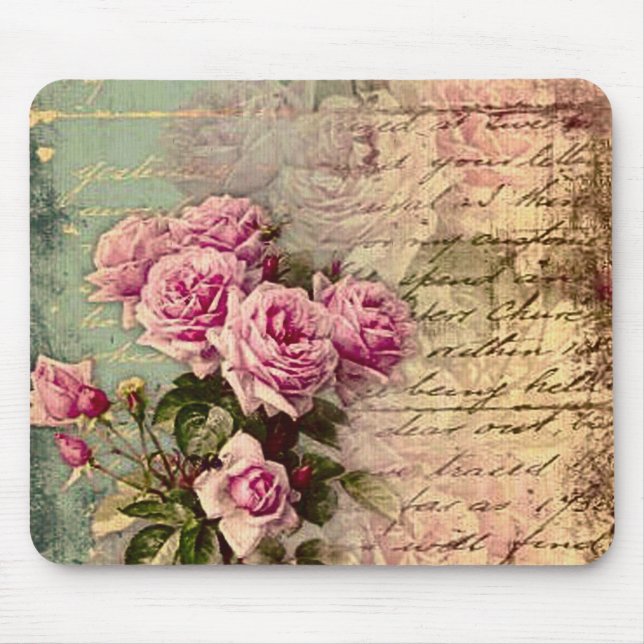 French country chic,shabby chic, pink roses, flora mouse pad (Front)