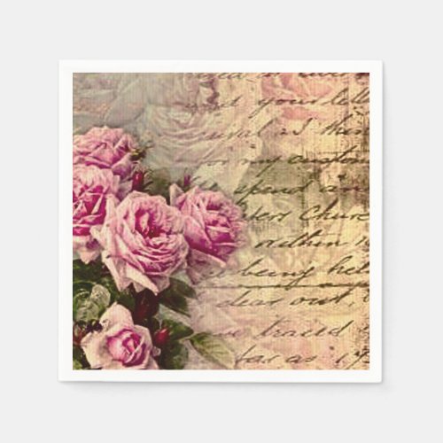 French country chicshabby chic pink roses flora napkins