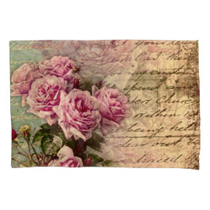 French country chic,shabby chic, pink roses, flora pillow case