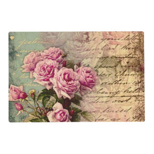 French country chic,shabby chic, pink roses, flora placemat