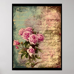French country chic,shabby chic, pink roses, flora poster