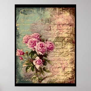 French country chic,shabby chic, pink roses, flora poster