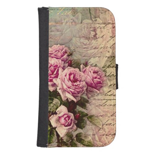 French country chicshabby chic pink roses flora galaxy s4 wallet case