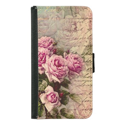 French country chicshabby chic pink roses flora samsung galaxy s5 wallet case