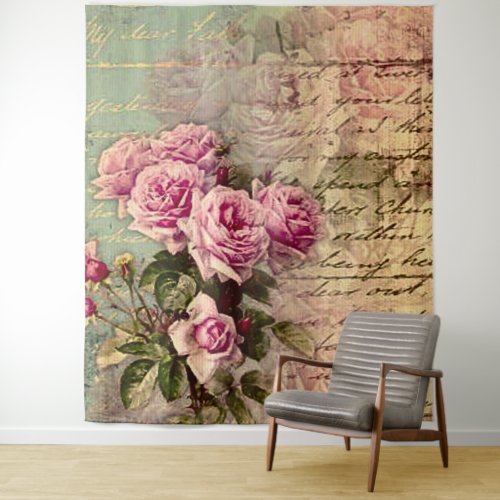 French country chicshabby chic pink roses flora tapestry