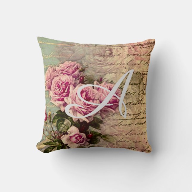 French country chic,shabby chic, pink roses, flora throw pillow (Front)