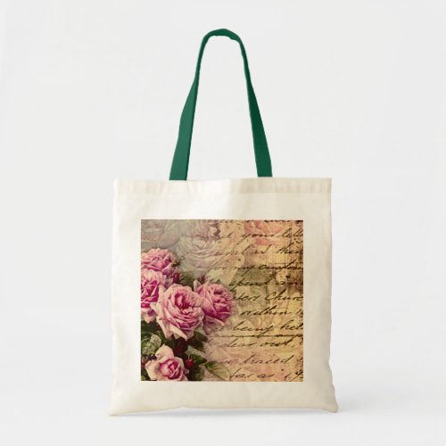 French country chicshabby chic pink roses flora tote bag