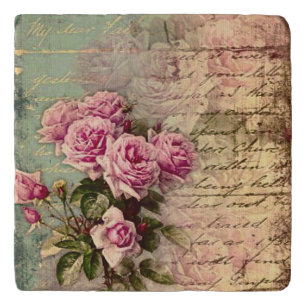 French country chic,shabby chic, pink roses, flora trivet